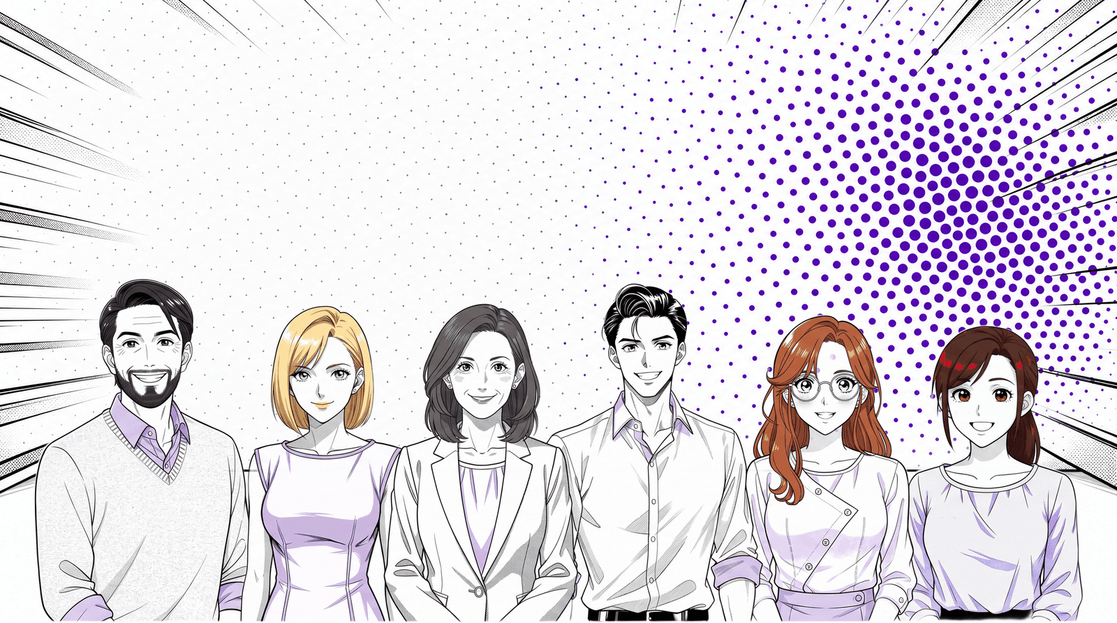 Four confident Sageo colleagues standing together as one concentrated team