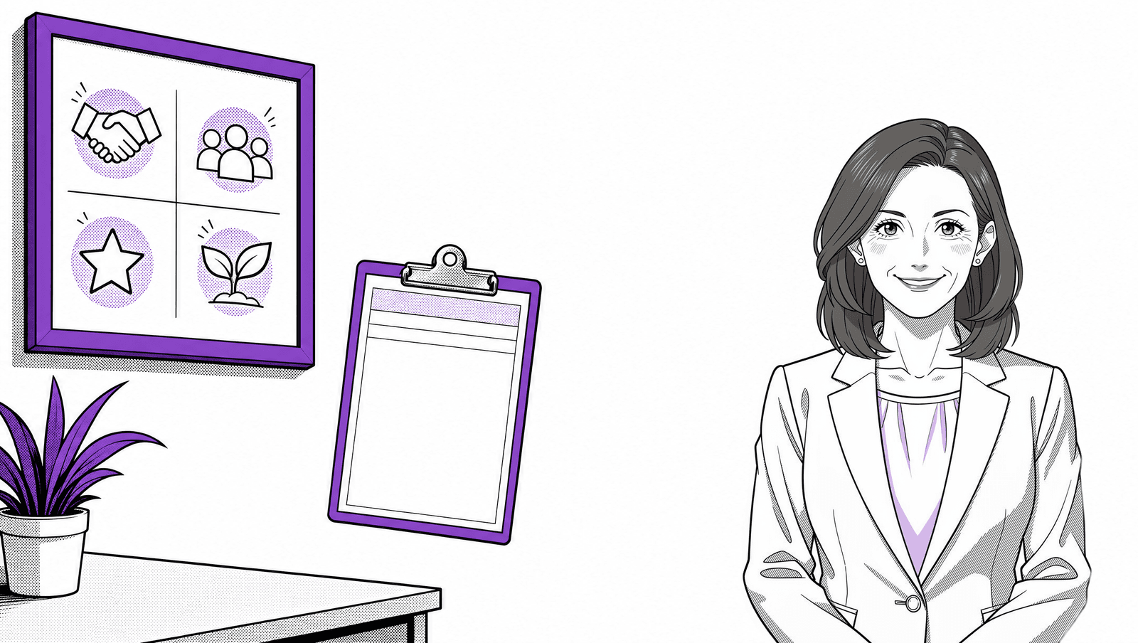 Elena from the Sageo team beside a values poster with an unchecked box