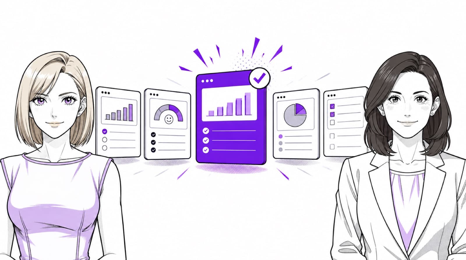 Two people leaders comparing survey and experience-management platforms as alternatives to Qualtrics, with one highlighted as the chosen fit
