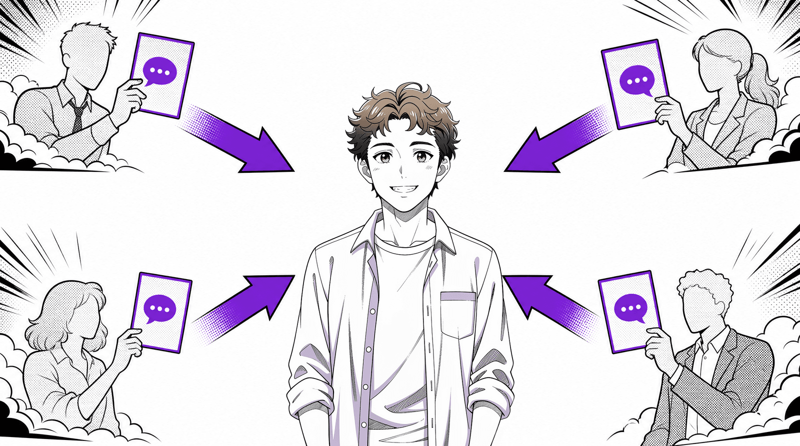 A person receiving multi-rater 360 feedback from colleagues around them