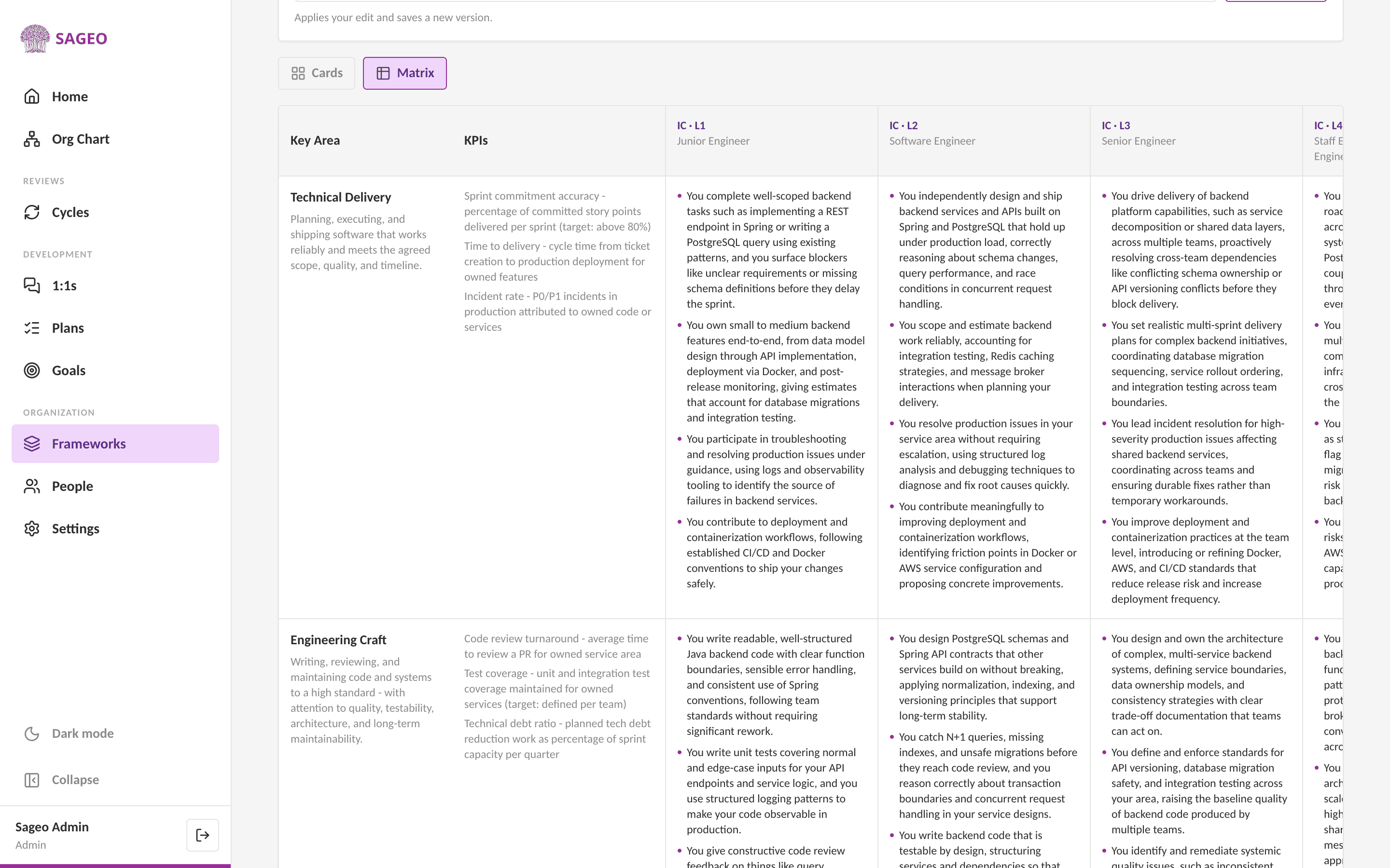 The Sageo product: a competency framework generated from company values