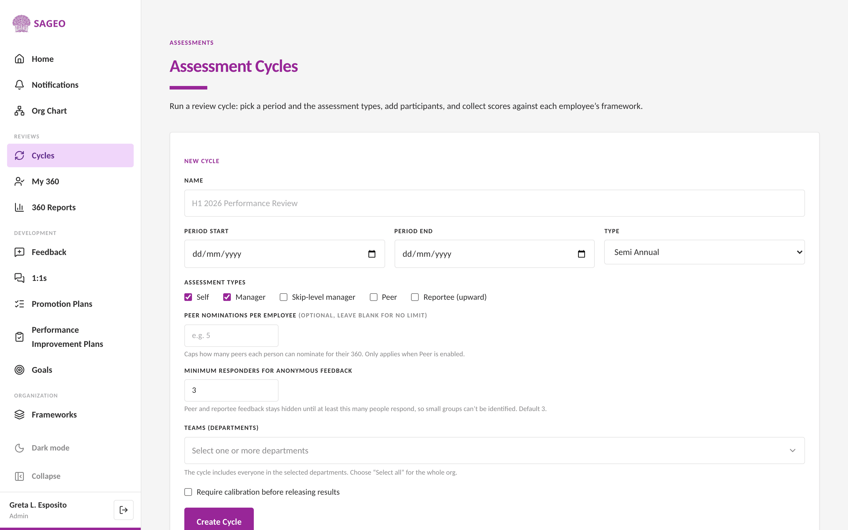 360 Review Cycles in Sageo
