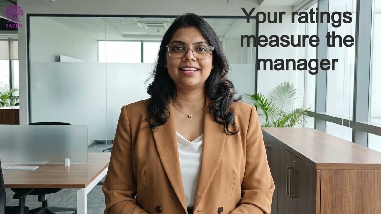 Deepti Gupta presenting the Competency and Culture series, with the on-screen title “Your ratings measure the manager”
