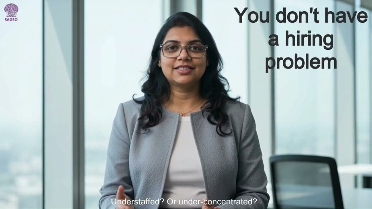 Deepti Gupta presenting the Talent Density series, with the on-screen title “You don't have a hiring problem”